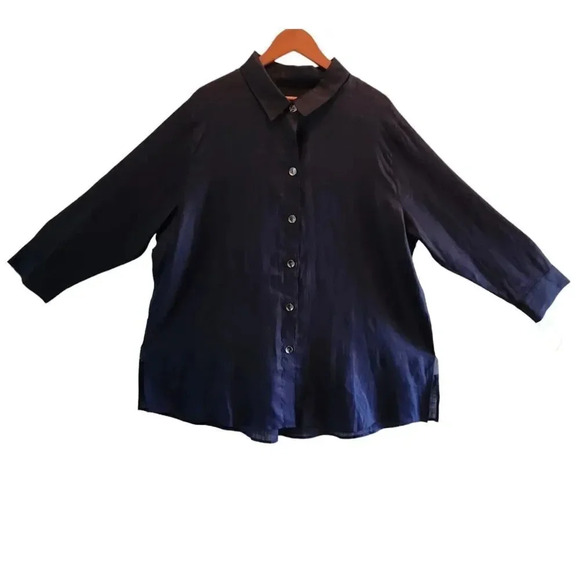 New $315 Caroline Rose Gabardine Shirt Size 2x Blue 100% Linen Button Down - Picture 3 of 11